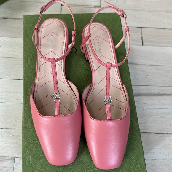 GUCCI Marmont Heel Size 38.5 US 8.5 T-Strap pink - Picture 1 of 8
